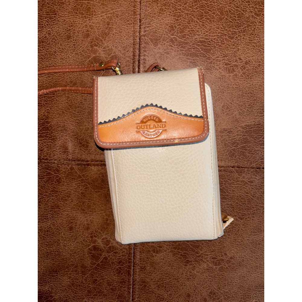 Rugged Outland Leather Crossbody Phone Bag Cream Tan Zip Around Organizer